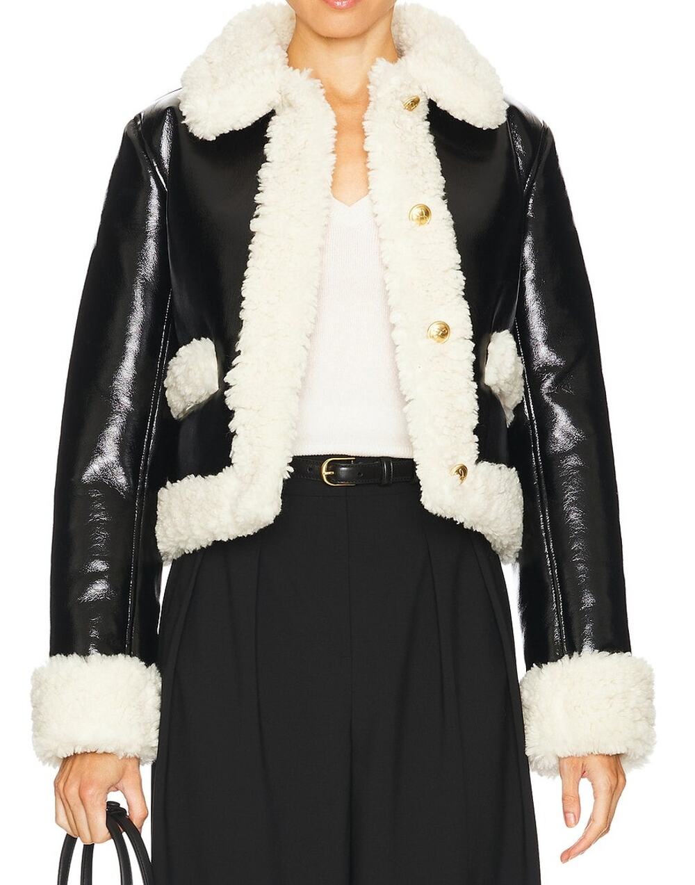 L'Academie Faux Shearling Trimmed Black And Beige Corsica Jacket Size XXS